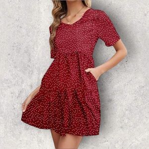 Sucrefas Red Polka Dot Women’s A-Line Dress with Pockets size 14
